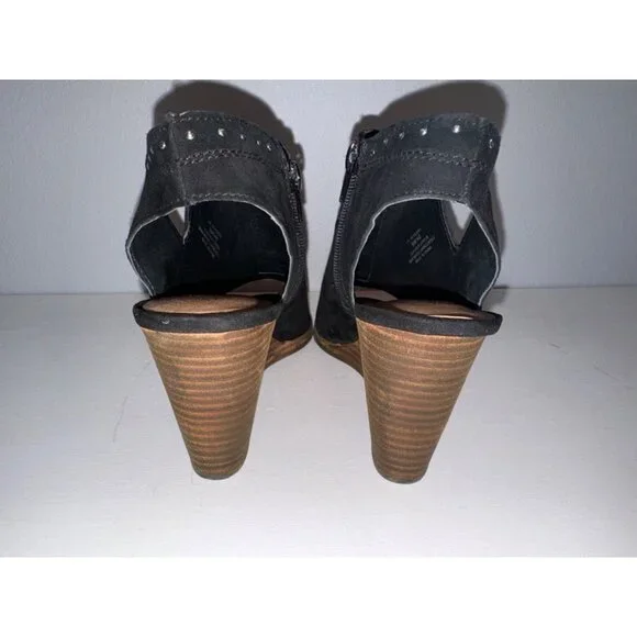 Lucky Brand Womens Shoes Sz 9 Ulyssas Black Suede Leather Peep Toe Wedge Booties - Picture 3 of 11